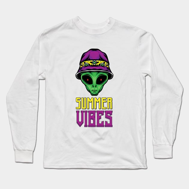 Summer Vibes - Funny Alien Quote - Cool UFO Long Sleeve T-Shirt by mstory